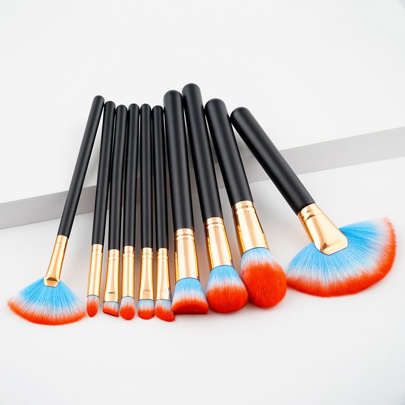 10 pcs makeup brushes makeup tools set large fan brush wooden handle (7 colors in total GUJHUI_voghion.com