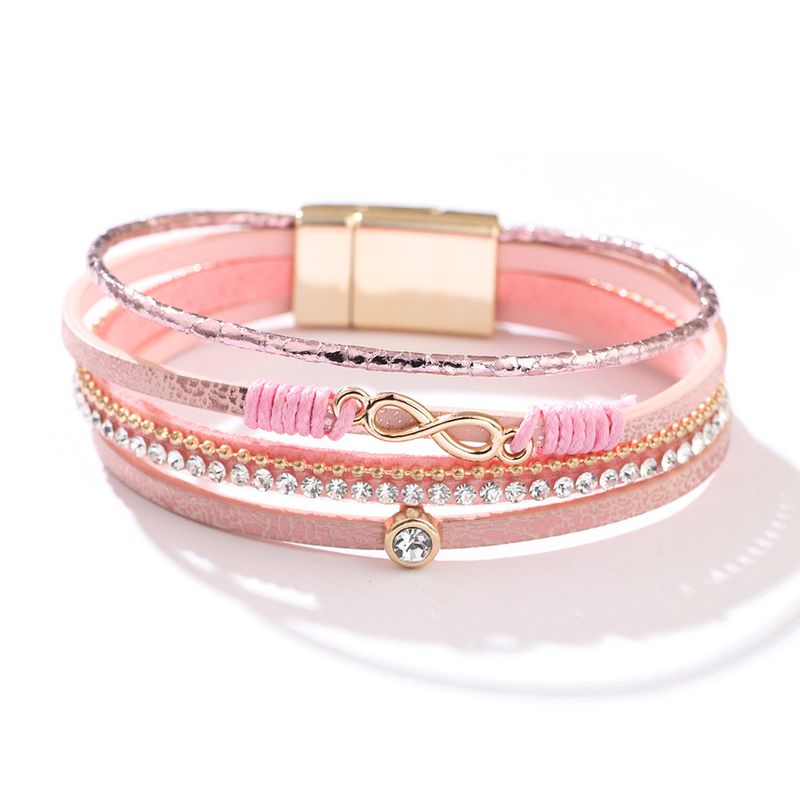 Women's Figure-8 Shaped Bohemian Crushed Magnetic Clasp Woven Band Inlaid Diamond Infinity Symbol Bracelet_voghion.com