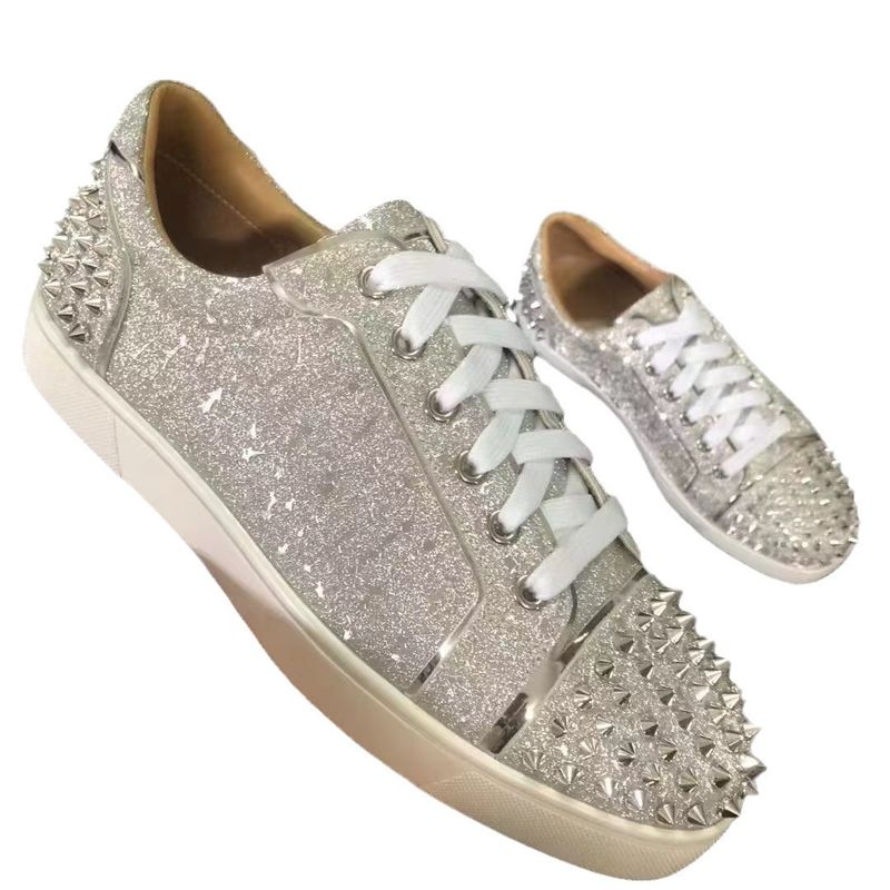 Scarpe da donna con lacci e rivetti casual da uomo e da donna, con suola bassa e paillettes, di alta qualità, LTTL, di Guangzhou, con suola rossa_voghion.com