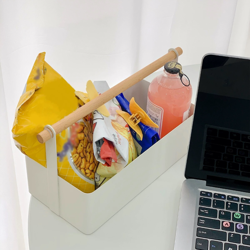 Wabi-Sabi Minimalist Iron Storage Box With Wooden Handle | Multi-Functional Organizer For Cosmetics, Snacks & Accessories_voghion.com