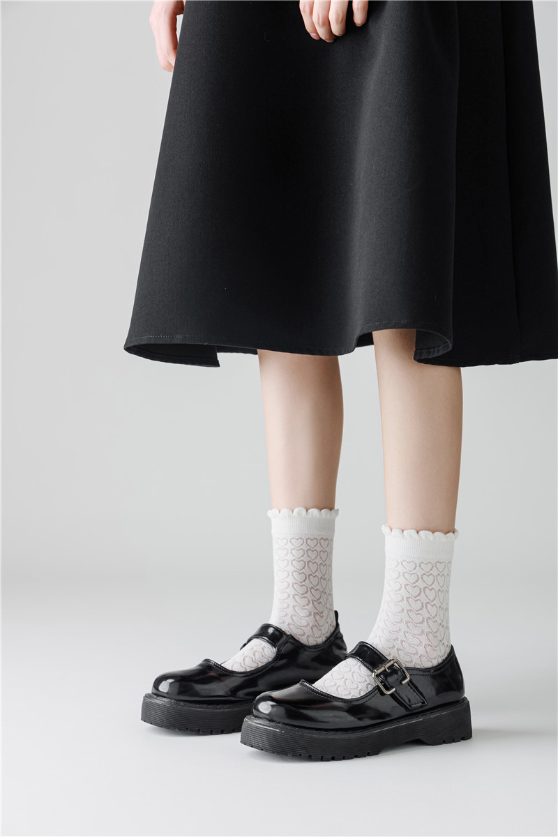 5pcs JK socks for women in spring and summer with small leather shoes cute Japanese Lolita lace princess socks_voghion.com