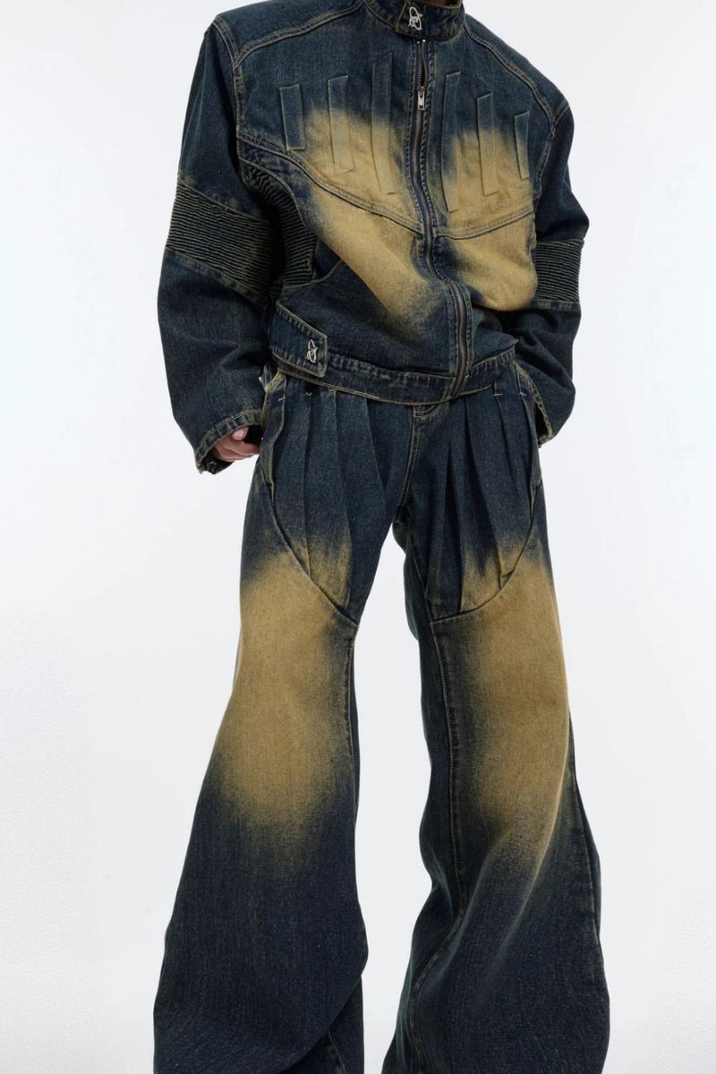 Men's Clothing Special Offer Heavy Retro Distressed Deconstructed Denim Suit Three Dimensional Relief Design Jacket Coat Men Trend_voghion.com