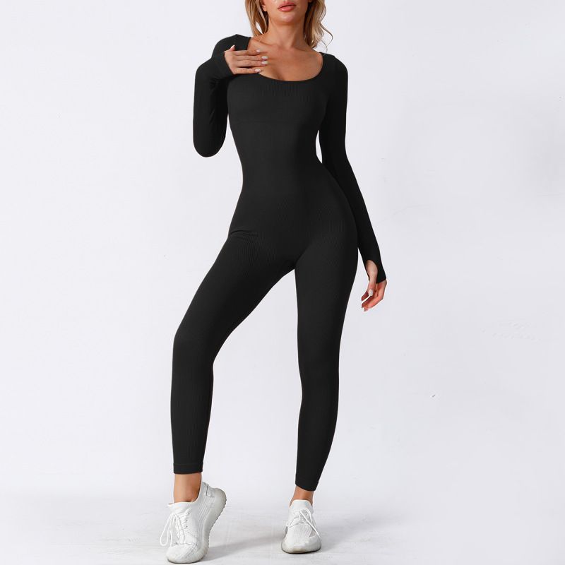 vvcx 2025s Threaded Seamless Yoga Integrated Sports Training Fitness Suit High Elasticity Tummy Control Shapewear One-Piece_voghion.com
