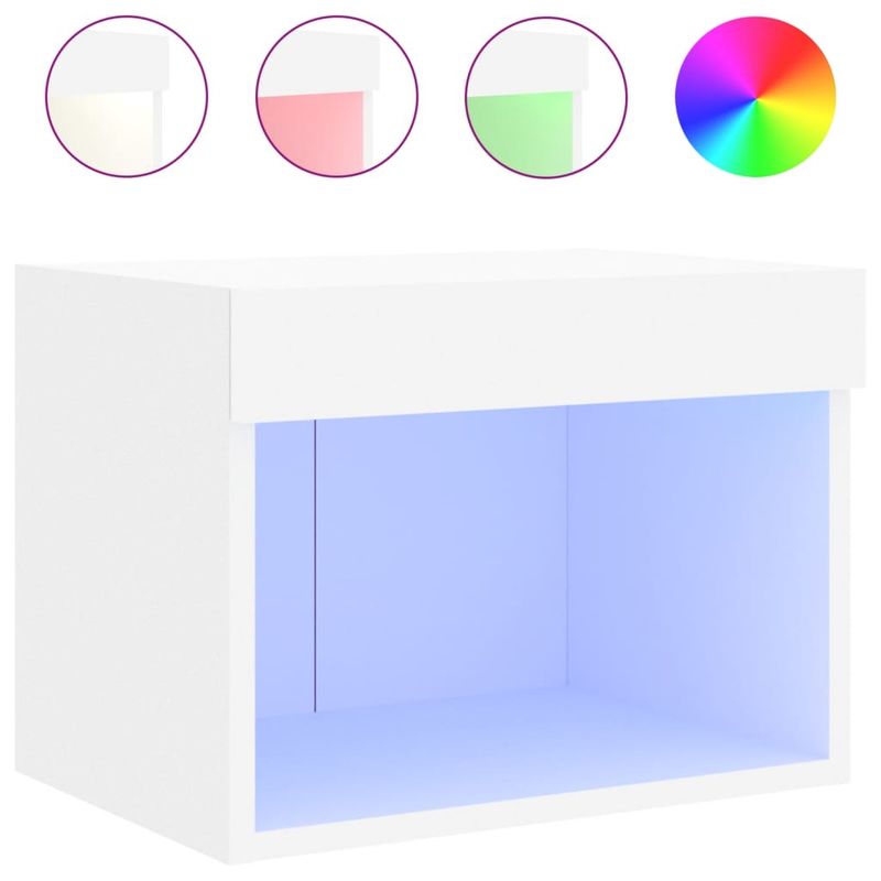 Wand-Nachttisch mit LED-Leuchten 2 Stk. Weiß_voghion.com