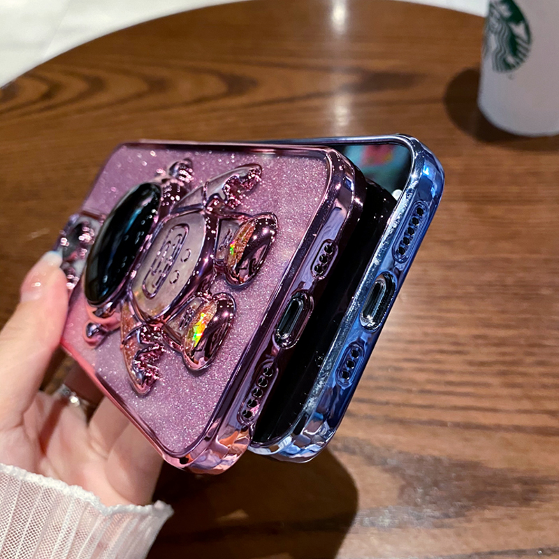 Étui de luxe pliable avec support d'astronaute, étui plaqué à paillettes pour IPhone 14 13 12 11 Pro Max Mini XS XR X 7 8 Plus SE 2020_voghion.com