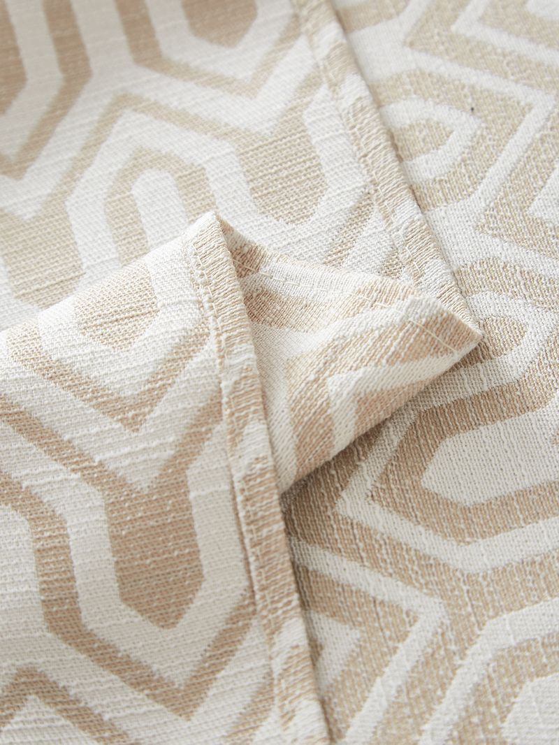 Couchtisch Kontrastmuster Garngefärbter Tischläufer Beige Wellenquaste Gewebte Tischdecke_voghion.com
