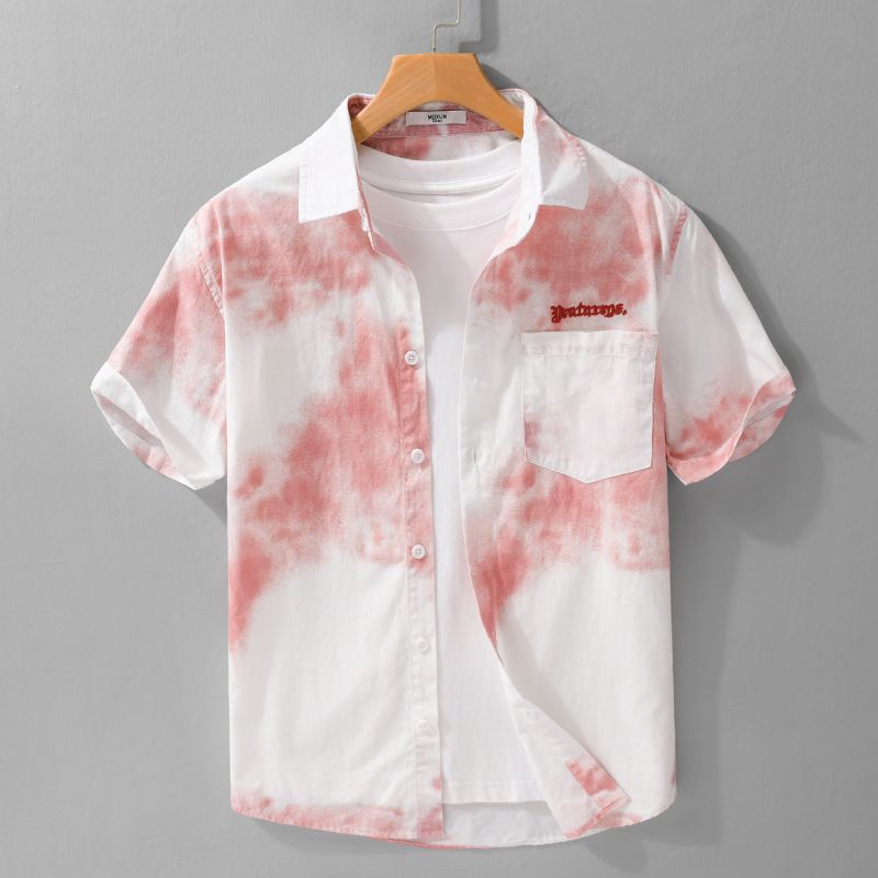 Camicia da uomo estiva a maniche corte, semplice, casual, sottile, larga, con stampa a gradiente di colore, popolare_voghion.com