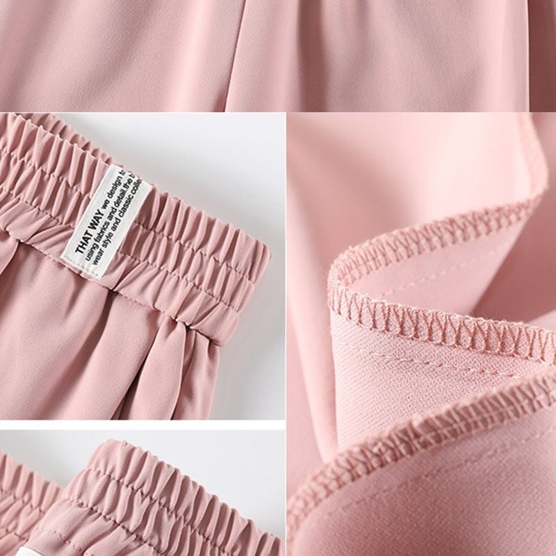 Vente chaude Femmes Été Élégant Concis Rose Pantalon Dame Confortable Baggy Large Taille Haute Pantalon Femme Mode Jambe Droite_voghion.com