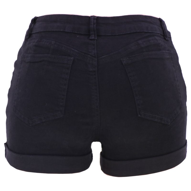 Abbigliamento donna vita alta attillata moda pantaloncini elastici alti jeans donna_voghion.com