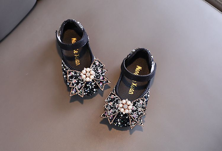 Mädchen Prinzessin Square Mund Strass Schleife Einzelschuh Schuhe Show Tanzschuhe_voghion.com
