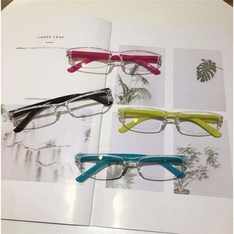 Moda Ultraleggero Trasparente Resina Lenti Plastica Colorata Gamba Rossa Specchio Occhiali da Lettura Uomo Donna Occhiali Presbiti Senza Montatura_voghion.com