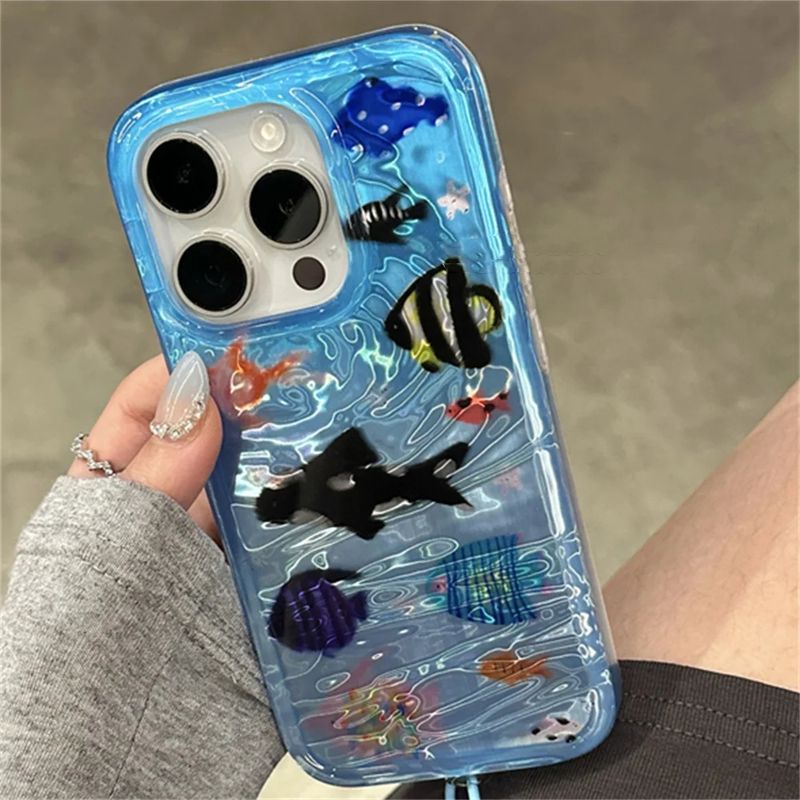 Cartoon Aquarium Ocean Fish Animal Phone Case For IPhone 16 15 13 14 12 Pro Max 11 INS Summer Water Lovely Soft Bumper_voghion.com