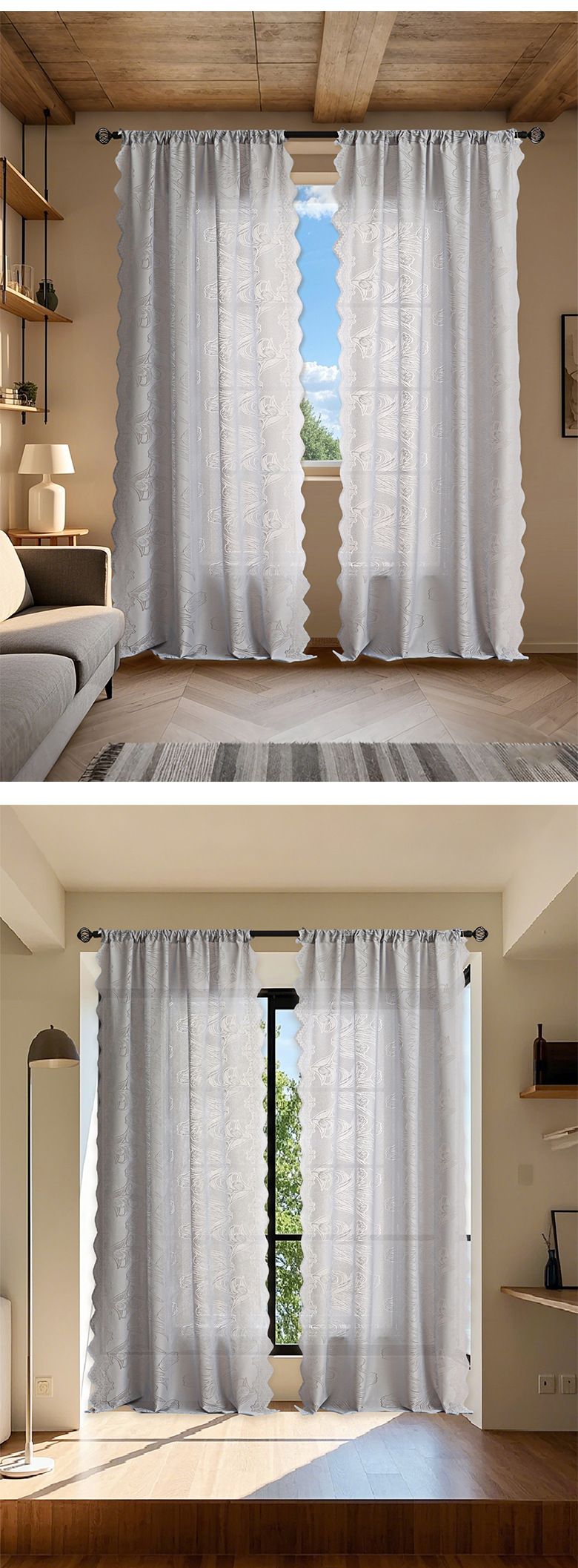 Tulp geborduurde kantgordijnen - transparante gordijnen voor alle seizoenen (kant-en-klaar, boho chic, woonkamer en slaapkamer, 132x213 cm)_voghion.com