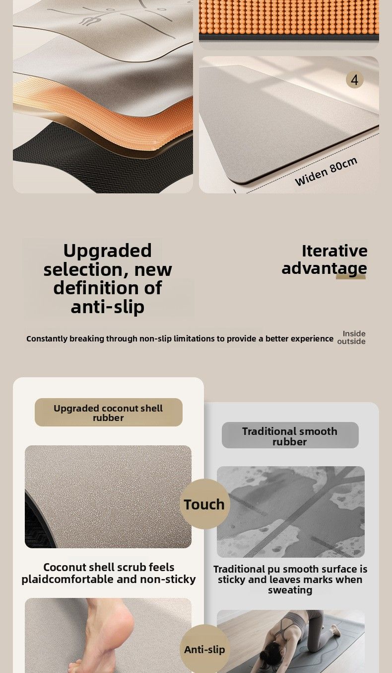 Gommage Coconu Shell PU Yoga Caoutchouc Naturel Haute Solide Largeur 80cm Antidérapant Professionnel 5mm Finesse Absorption des Chocs_voghion.com