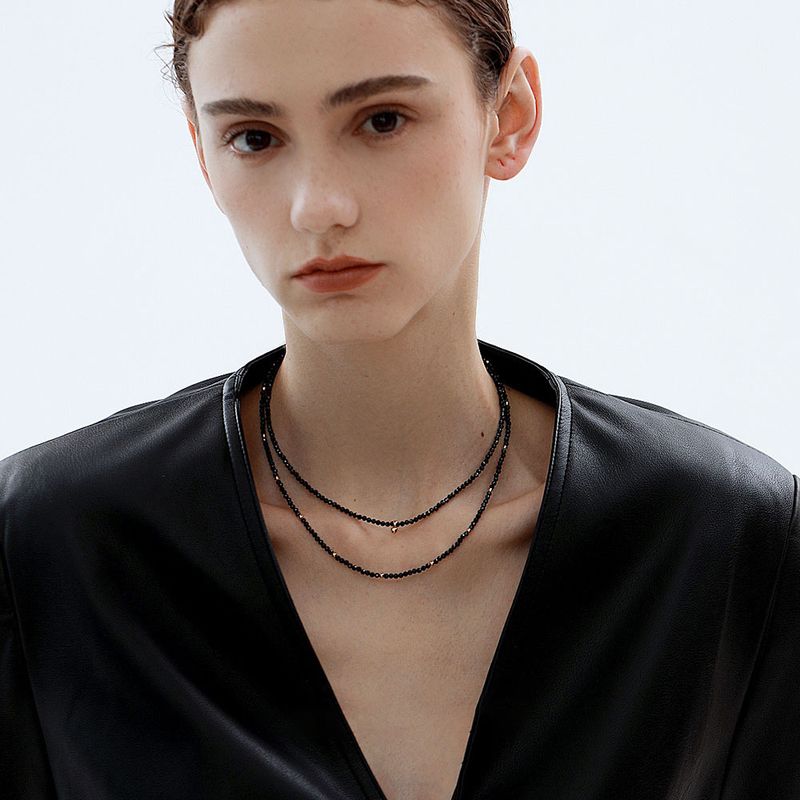 Women's Jewelry Handmade Black Spinel Beaded Necklace With Gold Ball Pendant, Elegant Layering Chain For Daily Wear Stacked Necklace, Non Fading_voghion.com