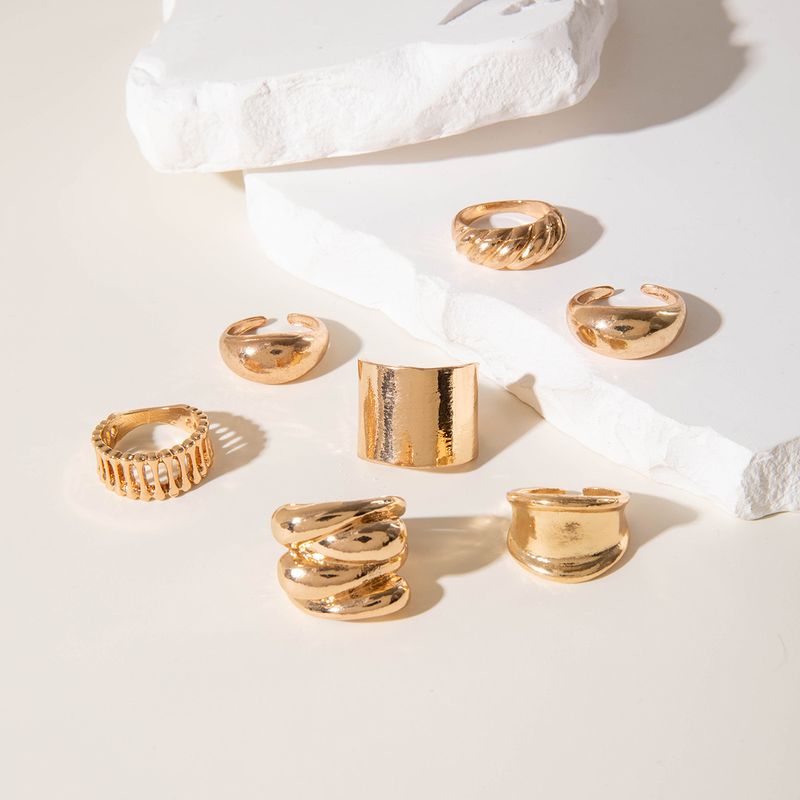 Fashion Hip-Hop Exaggerated Alloy Niche Design Sense Open Hollow Irregular Ring Set_voghion.com