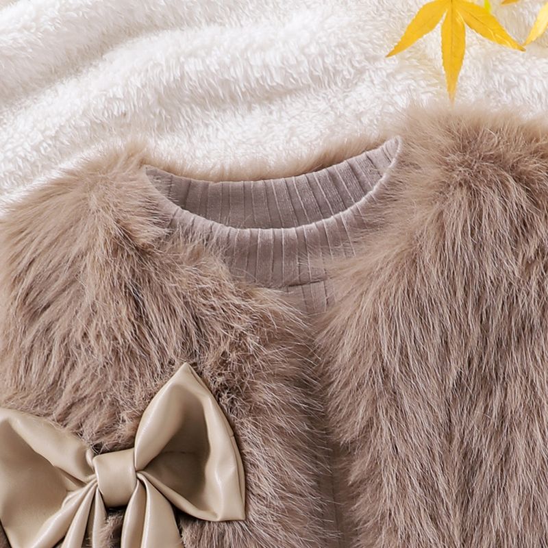Ensemble 3 pièces en polaire et tricot douillet pour fille : haut à manches longues, pull et jupe en PU (3-8 ans, 100-140 cm) - Style minimaliste automne-hiver_voghion.com