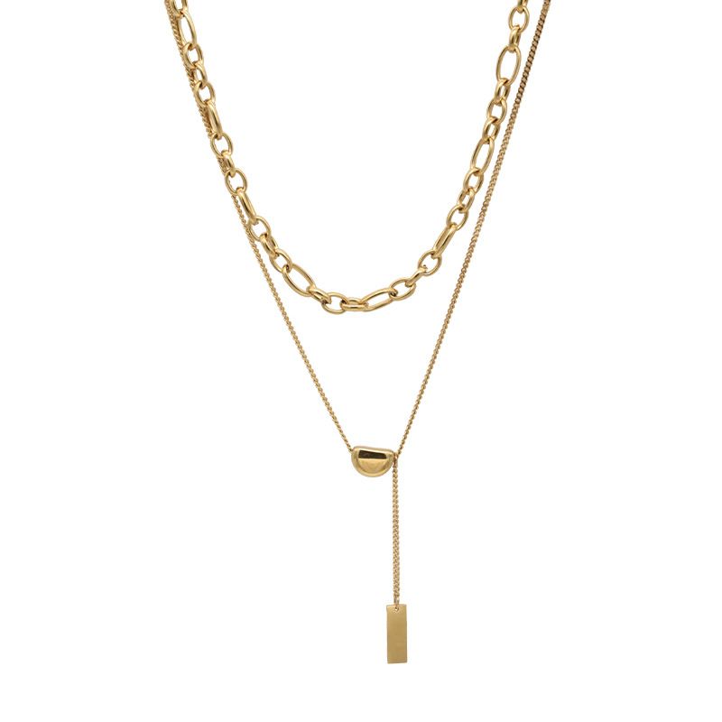 Collana da donna retrò etnica bohémien, collana di lenticchie a doppio strato, in acciaio al titanio, non sbiadisce, semplice catena per maglione retrò con clavicola_voghion.com