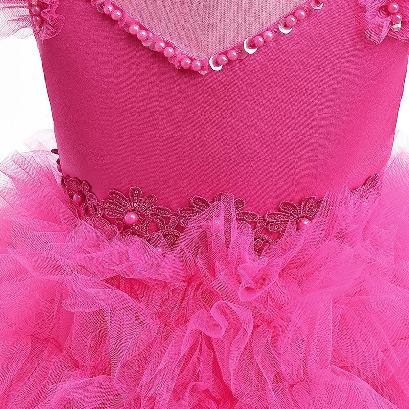 Nuovo vestito da principessa per ragazze di piccole e medie dimensioni per bambini con piccole maniche volanti in rete con gonna tutu a coda di rondine, abito da festa di compleanno_voghion.com