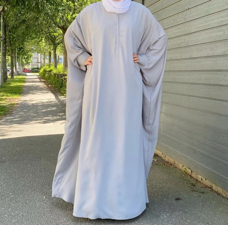 Women's dress full of solid color bat-sleeve robe plus-size dress_voghion.com