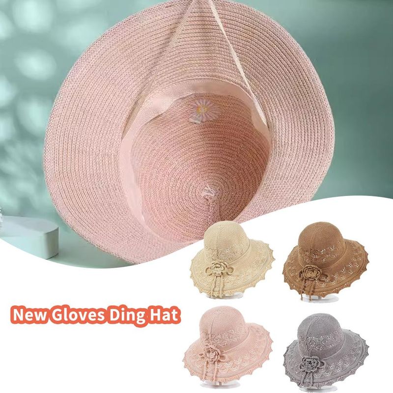 Chapeau de protection solaire à large bord pour femme, 1 pièce, en paille, pliable, pour l'été, la plage, la mode_voghion.com