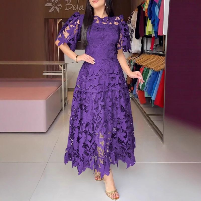 Vêtements pour femmes, nouvelle robe d'été en dentelle creuse à col rond pour femmes_voghion.com