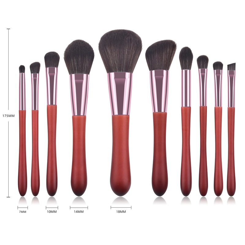 10-delige make-upborstelset, kalebas rode staart, mahoniehouten penseelpunt, blushborstel, schoonheidshulpmiddelen GUJHUI_voghion.com