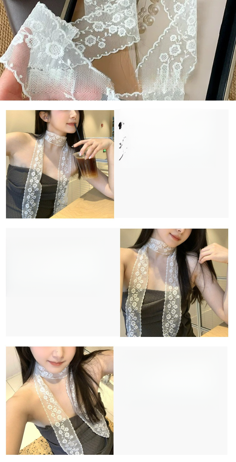 white Flowers Embroidered Lace Belt Women's Spring And Summer Versatile Temperament Long Scarf_voghion.com