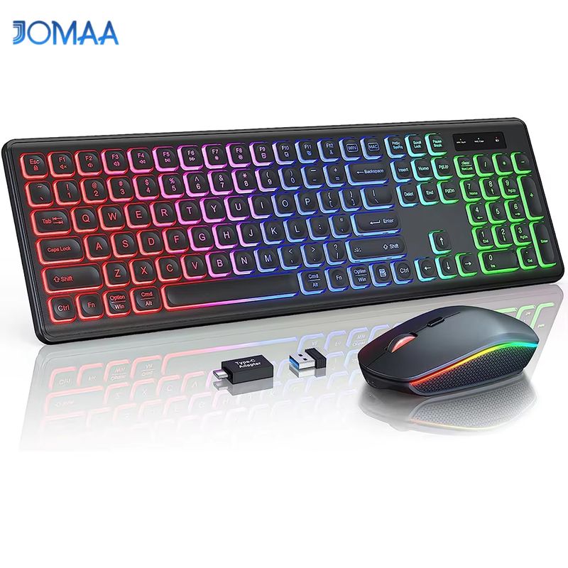 Wireless Keyboard And Mouse Combo RGB Backlit, Rechargeable Light Up Letters, Full-Size, Ergonomic, Sleep Mode, 2.4GHz_voghion.com