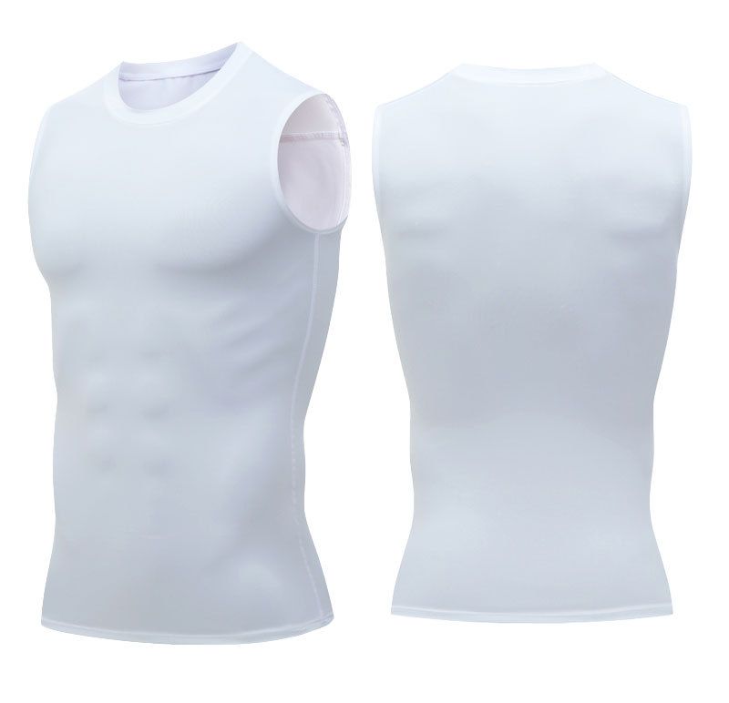 Sports tights men's short-sleeved vest football basketball training suit waistcoat bottoming top sweat-absorbent quick-drying fitness clothes_voghion.com