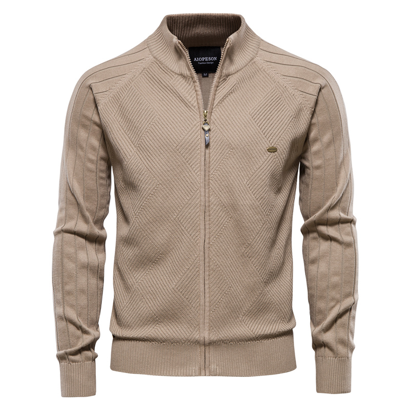 AIOPESON Argyle Solid Color Cardigan Men Casual Quality Zipper Cotton Winter Mens Sweaters Fashion Basic Cardigans For Men_voghion.com