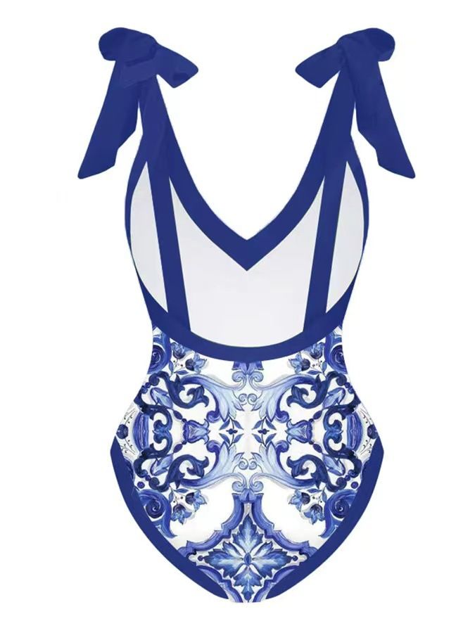 Damen Einteiliger Badeanzug mit Retro-Print, für heiße Quellen, Urlaub, Strandkleid, Bikini-Set_voghion.com