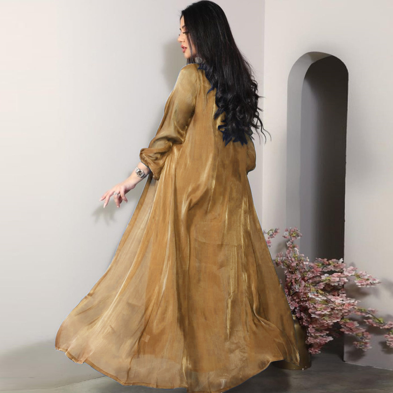 Damenbekleidung Helles Seidenkleid Dubai Robe Mode Abaya Weicher Zweiteiler_voghion.com