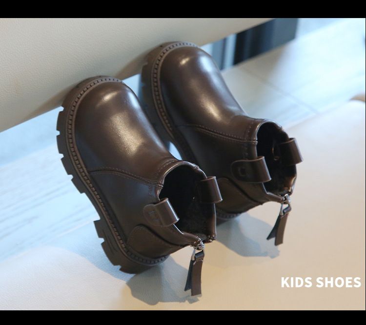 Girls' shoes, solid color short 2024 autumn new item, small and medium-sized children's back zipper cotton boots, baby_voghion.com