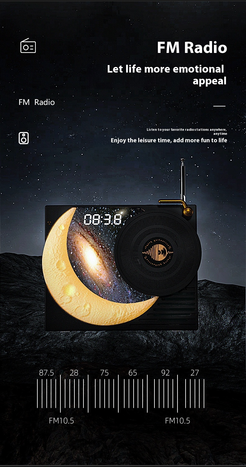 New Vinyl Record Player, Bluetooth Connection, Moon And Star Clock Shape, USB Charging, Portable Speaker._voghion.com