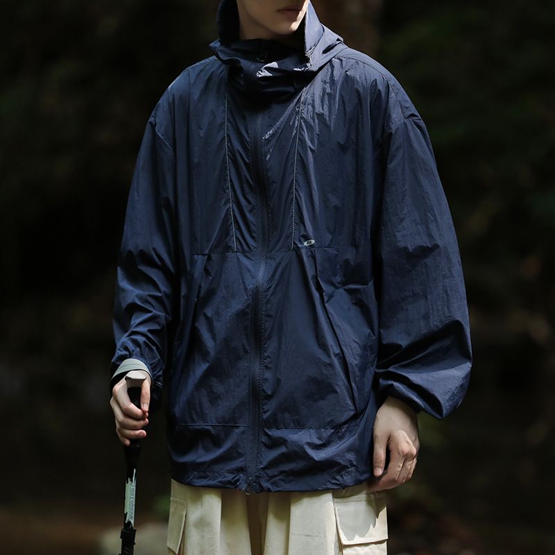 Giacca con cappuccio in seta ghiacciata di qualità imbattibile per uomo, estiva, casual, tinta unita, sportiva, versatile, con protezione solare._voghion.com