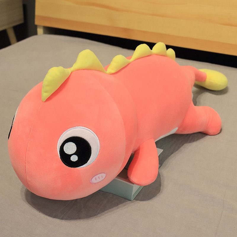 Dinosaurus knuffel slapend op bed, grote stoffen pop, beenklem kussen, verjaardagscadeau voor meisjes_voghion.com