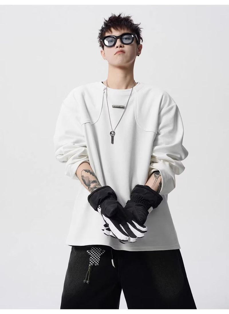 Maglietta a maniche lunghe alla moda con colletto alla coreana per uomo, stile americano, stile primavera e autunno, comoda e casual, strato di base_voghion.com