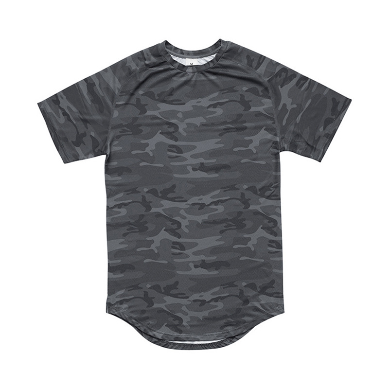 Summer camouflage short sleeved t men's bodybuilding muscle round collar slightly elastic men's sweat absorption_voghion.com