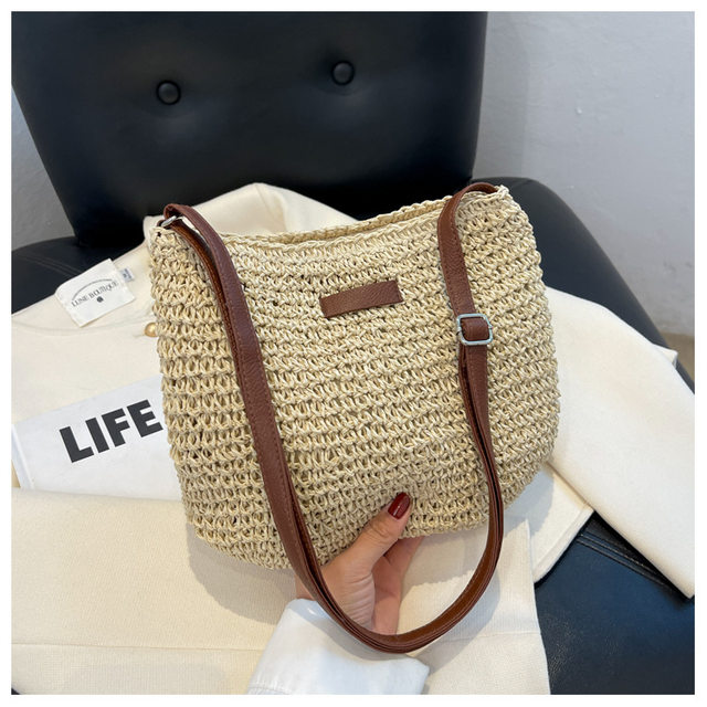 Dammode Sommar Halm Crossbody-väska Dam Strandsemester Shopping Vävd axelhandväska Messenger-väskor för kvinnor Väskor_voghion.com