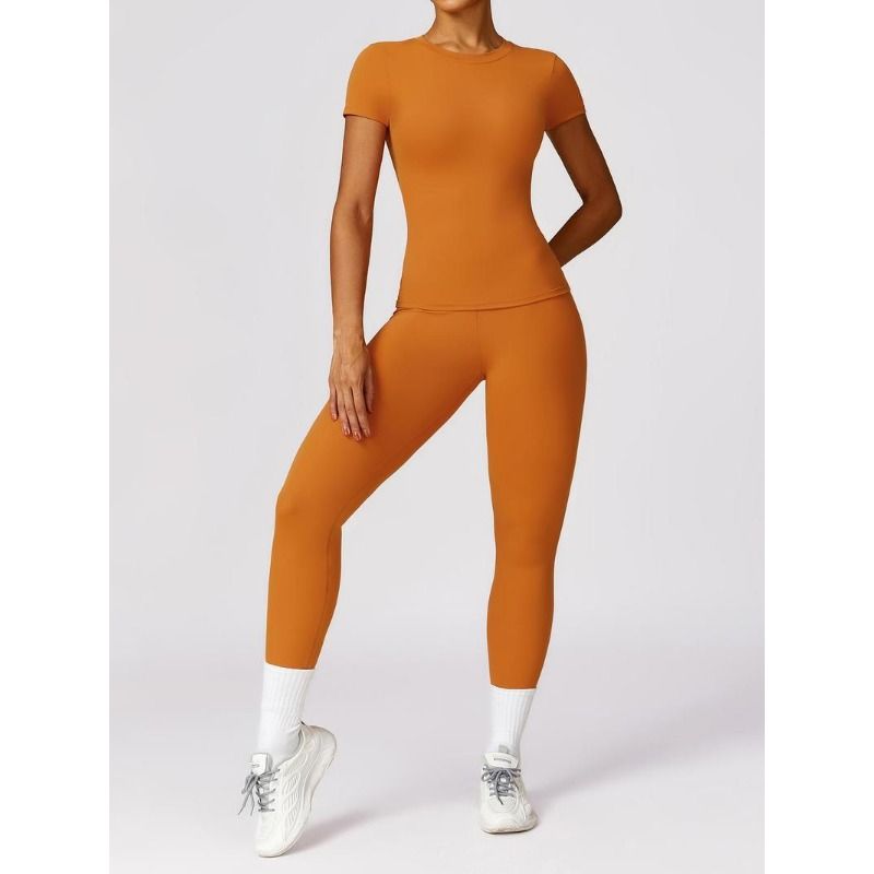 VoleFox 2/4 bucăți Set trening pentru femei, tricou sport confortabil cu guler rotund și colanți cu talie înaltă, pentru yoga, antrenament la sală_voghion.com