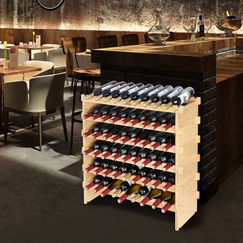 Display Bottle Wine Wood Rack 8-Tier Modular 72 Shelf Bamboo Stackable_voghion.com