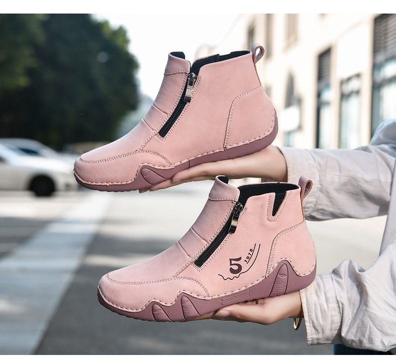 Neue Herren-Martin-Stiefel aus Leder mit hohem Schaft und Reißverschluss, beliebte handgenähte Damenschuhe, flache Schuhe für Herbst und Winter, Freizeitschuhe_voghion.com