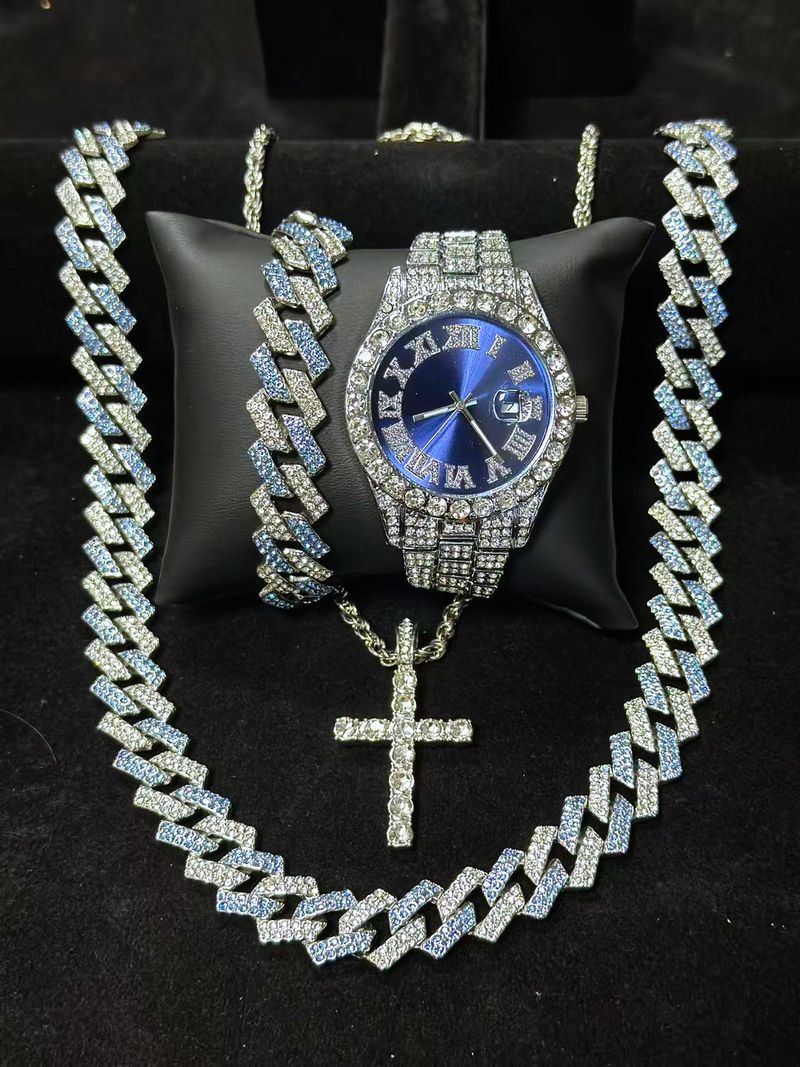 Stilvolles Quarzuhr-Set mit Diamantakzenten und passender Armband-Halsketten-Kombination – perfektes Geschenk für Männer und Frauen_voghion.com