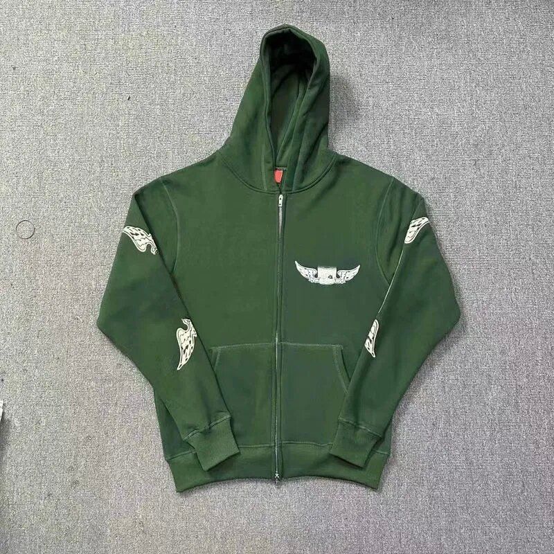 Ropa deportiva con capucha para hombre, cárdigan con estampado de alas de Devil's Island, chaqueta informal con cremallera, traje deportivo_voghion.com