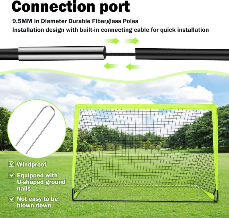 1,8 x 1,2 m bærbart fotballmål for tenåringer - enkelt oppsett, avtakbart fotballmål med bæreveske_voghion.com