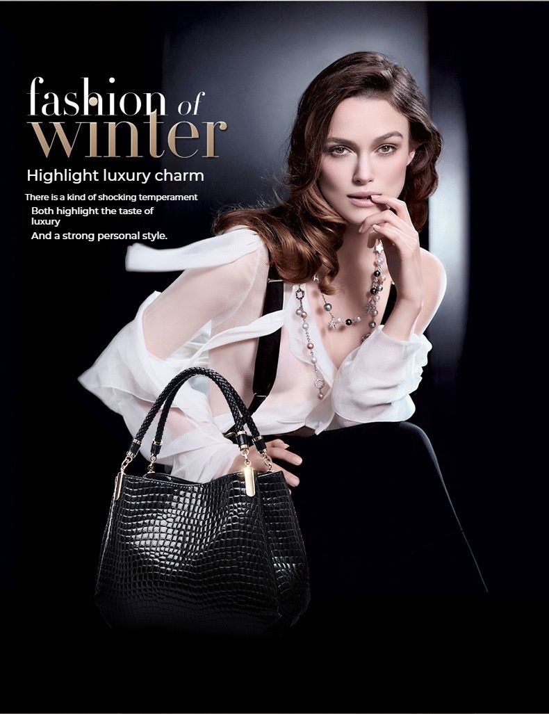 Augstas klases sieviešu rokassomas, modernas krokodila raksta, jaunas Eiropas un Amerikas pusmūža sieviešu plecu somas iepirkšanās un iepazīšanās vajadzībām_voghion.com