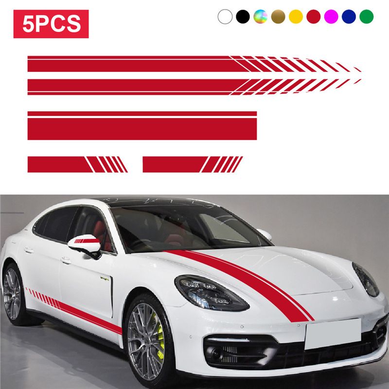 5-Piece Striped Polyester - High Gloss Car Side Stickers_voghion.com