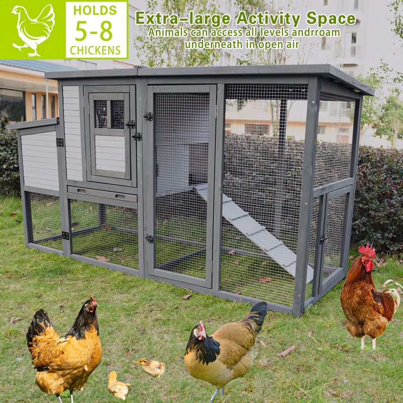 79"Large Chicken Coop With Upgraded Perches, Wooden Outdoor Chicken Cage With Large Nesting Box, Weatherproof Open Asphalt Roof &Removable Bottom, Duck House, Rabbit Hutch_voghion.com