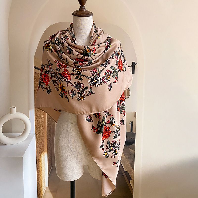 Ombrellone da spiaggia e protezione solare diagonale da donna versatile alla moda in stile campagna floreale in seta simulata sottile estivo_voghion.com